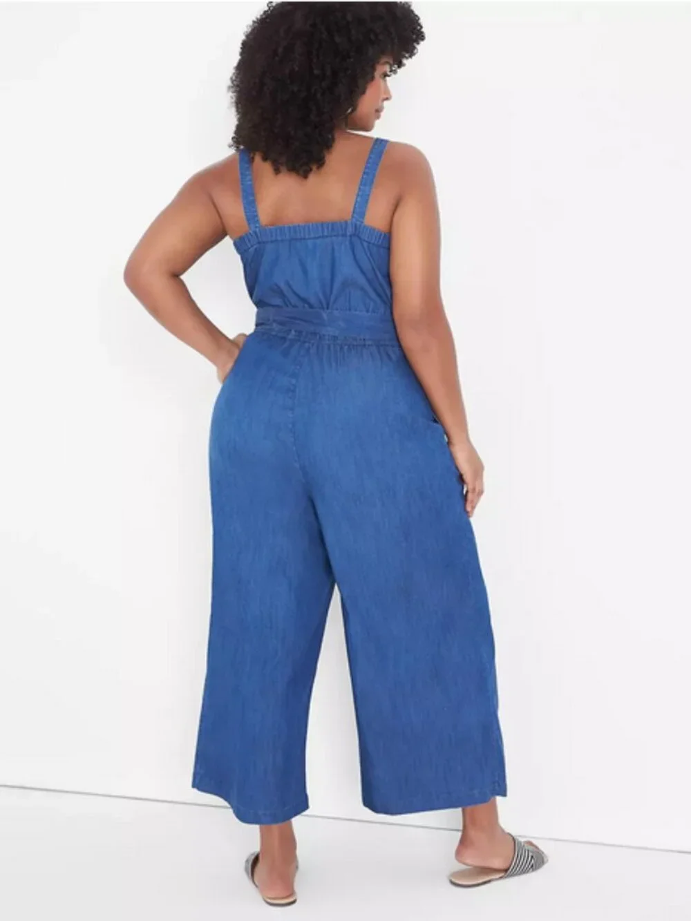 Sweetheart-Neck Chambray Crop Jumpsuit - Picture 2 of 3